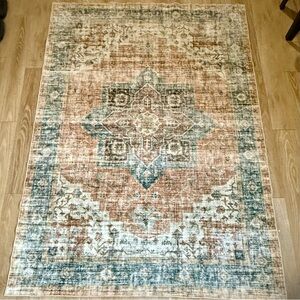 Rugshop Bohemian Distressed Machine Washable Stain Resistant Rug 5’ x 7’ - Rust